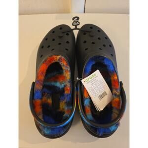 MEN'S CROCS BLACK/MULTI CLASSIC FAUX FUR LINED SPRAY DYE CLOG OUTDOOR Sz 12 NWT
